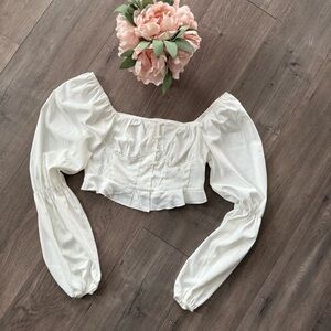 🍁5 for $15🍁 New SHEIN White Frenchy Bustier Poof Sleeve Crop Top